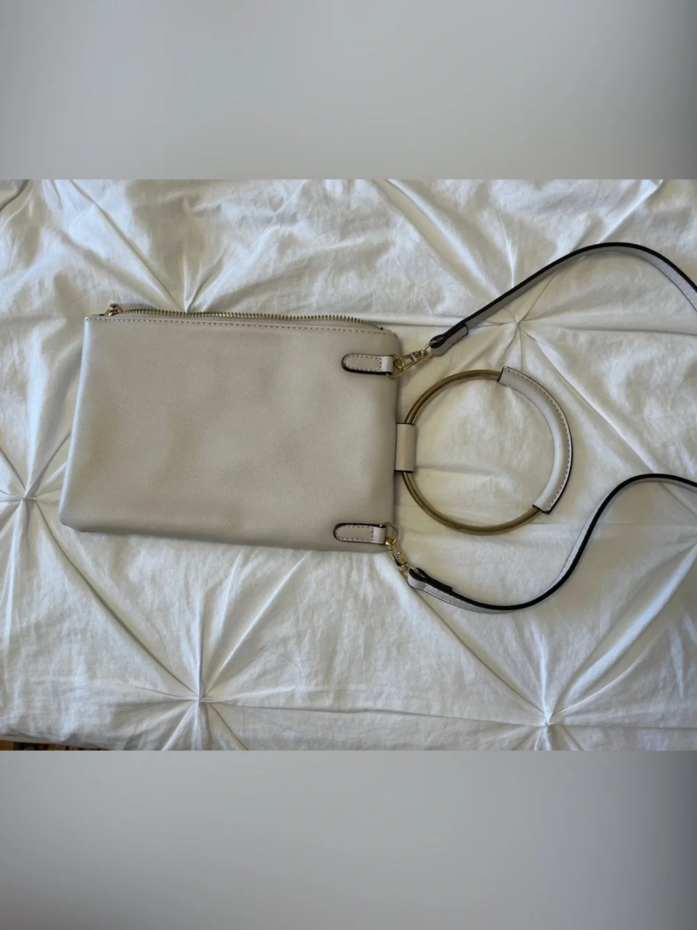 INC International Concepts Cream Crossbody with Gold Ring Handle